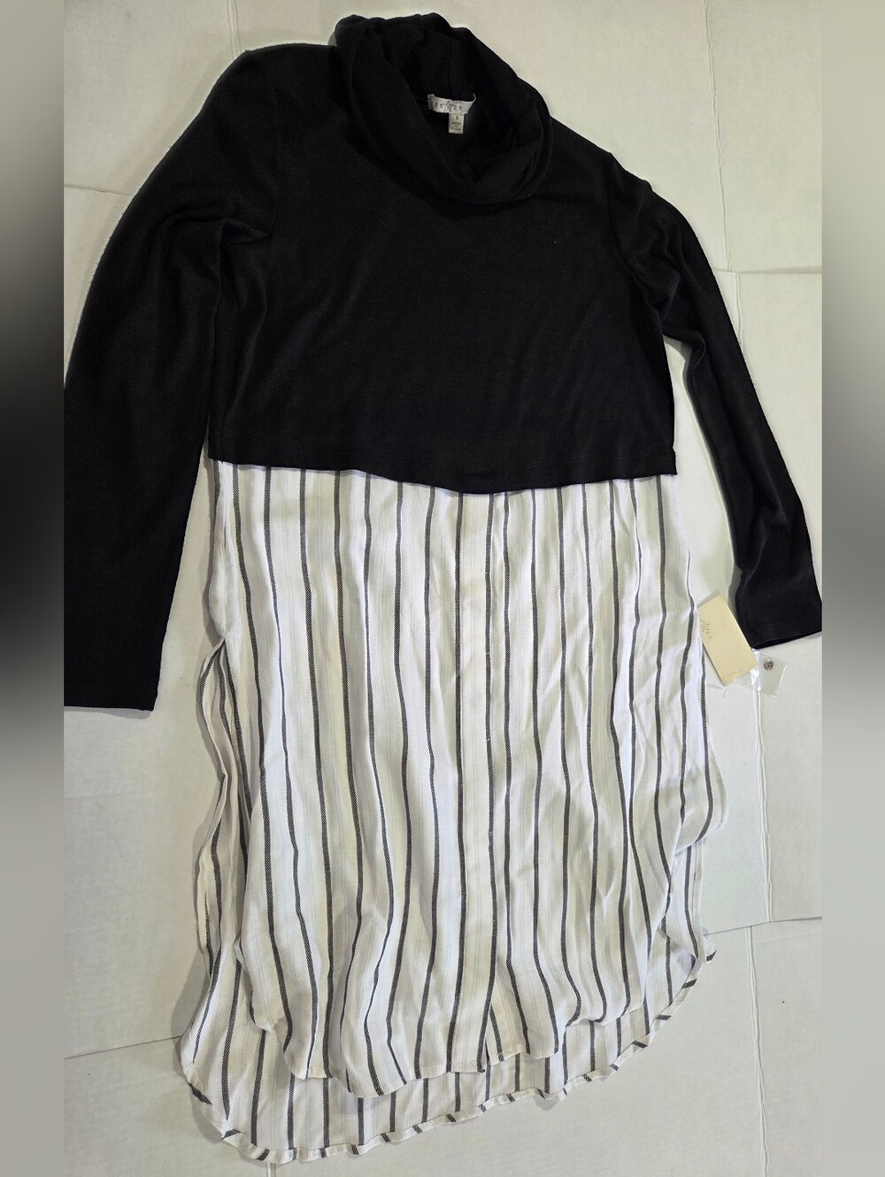 Ferrari Black Knit Top with White and Black Striped Skirt Dress